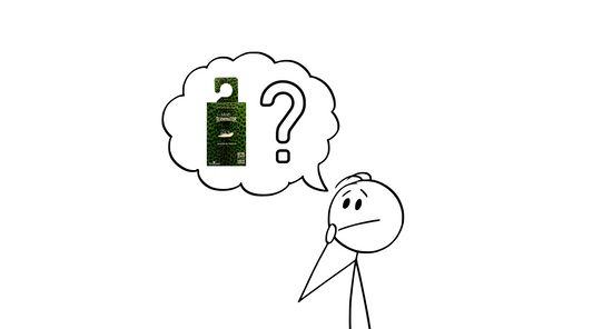 A stick figure with a thought bubble. An Eco Terminator Moth Trap and a question mark in the bubble.